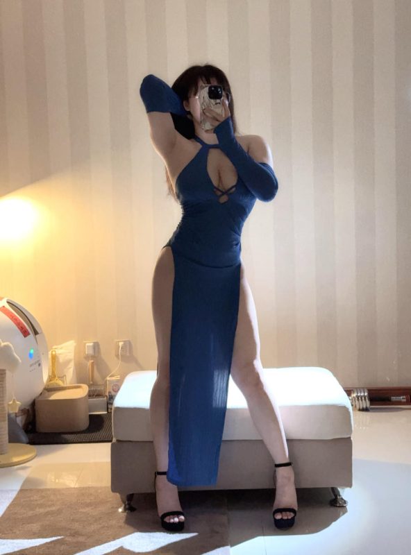 皮皮奶可可爱了啦(超皮皮皮奶) No.057 – 蓝色旗袍 [17P 1V]-Zos次元社